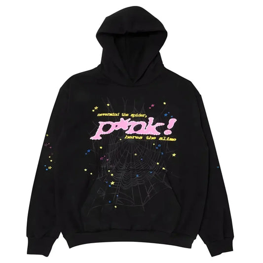 Sp5der Pink Hoodie Black elite fits