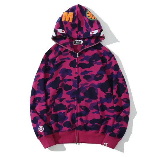 BAPE Color Camo Shark Zip Hoodie Purple elite fits