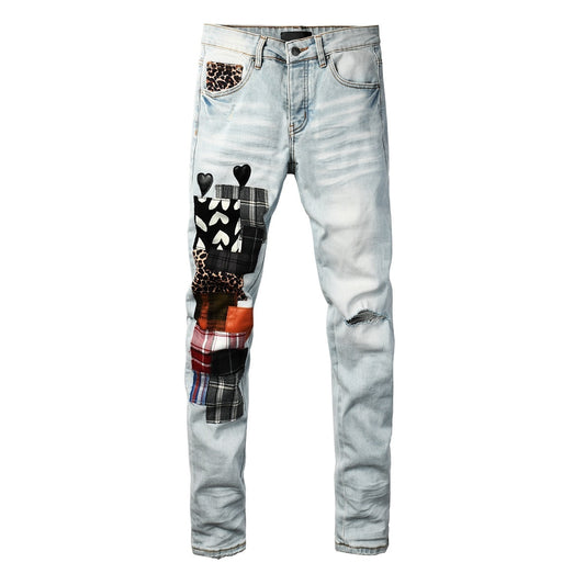 Amiri Patchwork Light Wash Slim Denim
